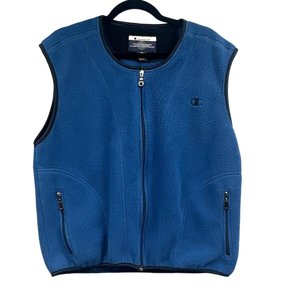 VTG Champion Fleece Vest Mens Sm Blue Full Zip Sporty Athleisure Ski 90s Street - Picture 1 of 12